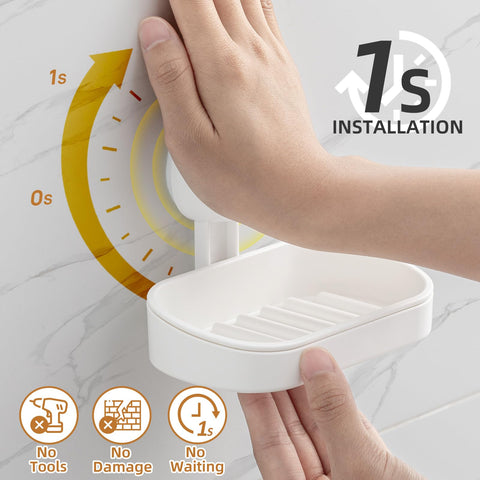 LEVERLOC Soap Dish for Shower 2 Pack,Drill-Free Suction Sponge Holder,White