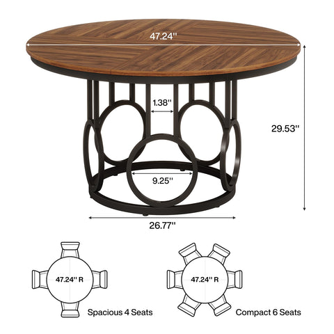 Tribesigns 47-Inch Round Dining Table, Wood Kitchen Table with Sturdy Metal Base for 4-6 People, Large Circle Dinner Table for Dining Room, Kitchen