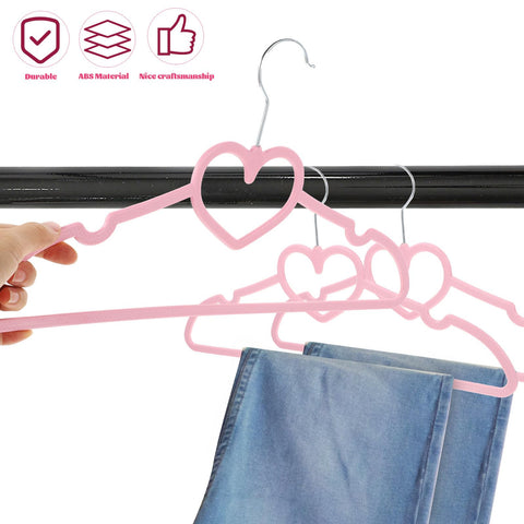 IMIKEYA 10 Pack Children Coat Hangers Non Slip Pink Cloth Hangers for Baby Toddler Kids Heart Pattern Plastic for Shirt Trousers Tie Space-Saving