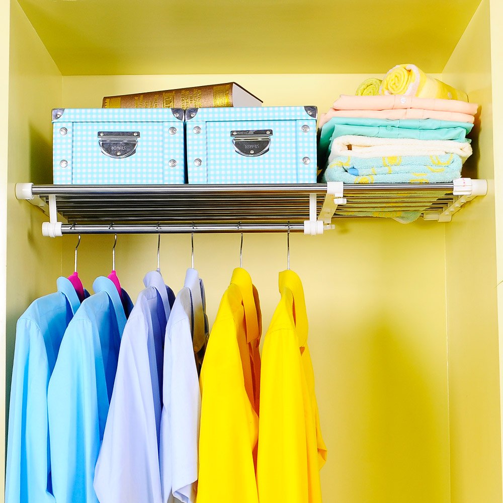 BAOYOUNI Extendable Closet Shelf Rod Clothes Hanger Organizer Heavy Duty Metal Storage Rack DIY Separator Divider (55-90cm)