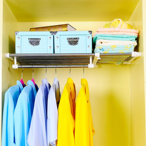 BAOYOUNI Extendable Closet Shelf Rod Clothes Hanger Organizer Heavy Duty Metal Storage Rack DIY Separator Divider (55-90cm)