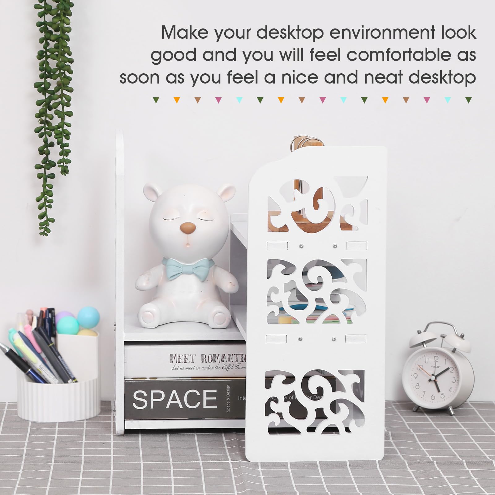 DoToGo Desk Shelf Organizer, Deskop Bookshelf for Small Space Adjustable Expendable for Office, Home, Kitchen (Polyvinyl Chloride)