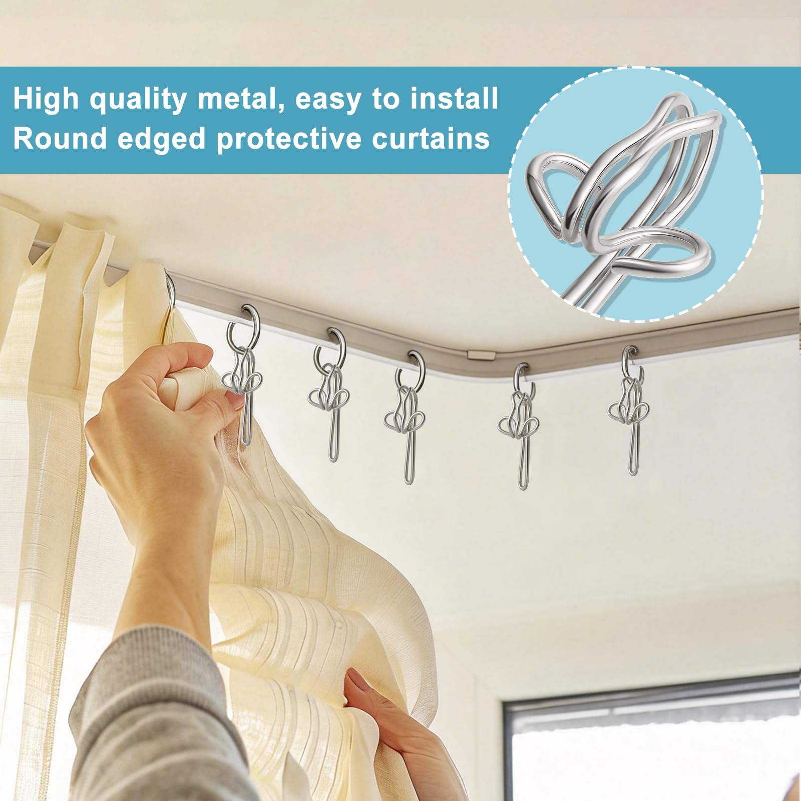 Metal Curtain Hooks 100 Pieces for heavy curtains (silver,2.9x1.2cm)