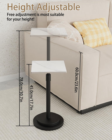 GUOHNHE Square Side Table, Height Adjustable Drink Stand, 1 Pack, White