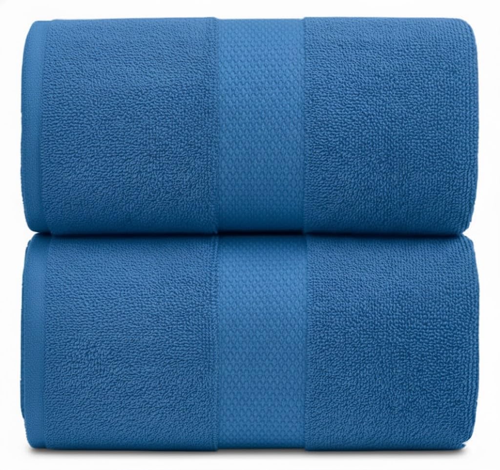 SBZ 2 Pack Extra Large Jumbo Bath Sheet 100% Egyptian Cotton Super Soft Luxury Premium Quality Towels 600-GSM Quick Dry Highly Absorbent 100 x 200 cm