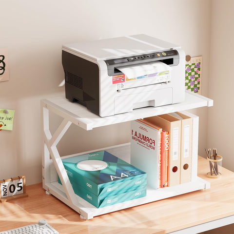 Garden 4 you 2 Tier Desktop Printer Stand,Under Desk Printer Trolley, Multi-Purpose Printer Cart Organizer,Wooden Storage Shelf with 4 Wheels for