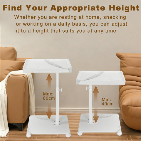 XUDREZ Adjustable Side Table, C Shaped Small Table with 4 Wheels 364° Swivel Tray, End Table for Living Room Bedroom Sofa Small Spaces