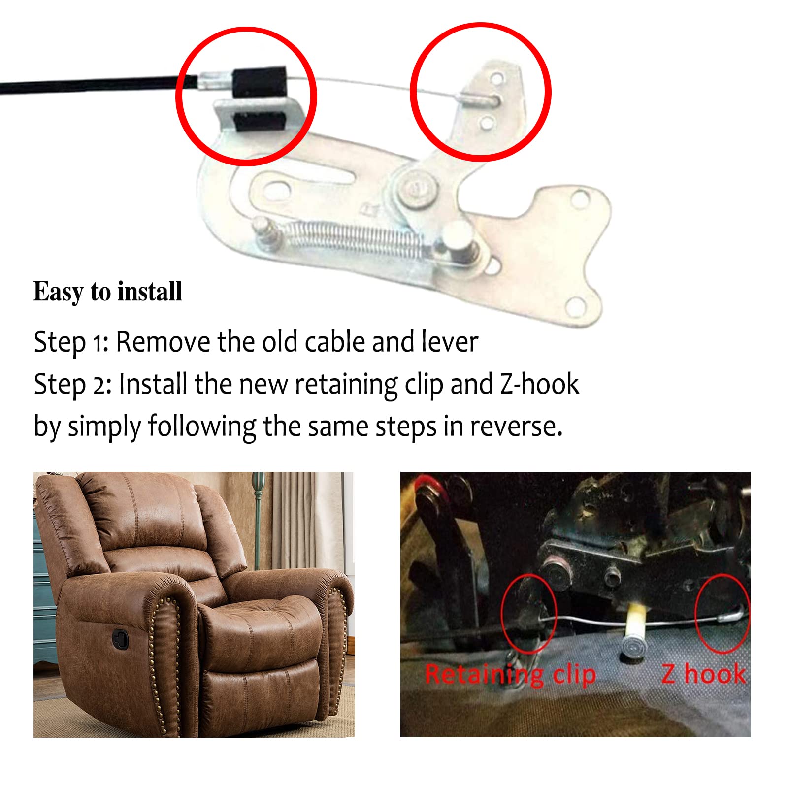 xocome Universal Sofa Chair Recliner Release Pull Handle Replacement Parts with Cable Metal Couch Style Pull Chair Release Handle fits Ashley and