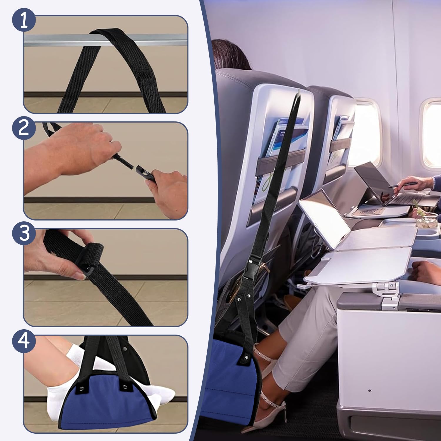 Xynovate 2 PCS Airplane Footrest, Portable Adjustable Plane Leg Rest, Travel Foot Hommock with Memory Foam, Ergonomic Support for Long Flights