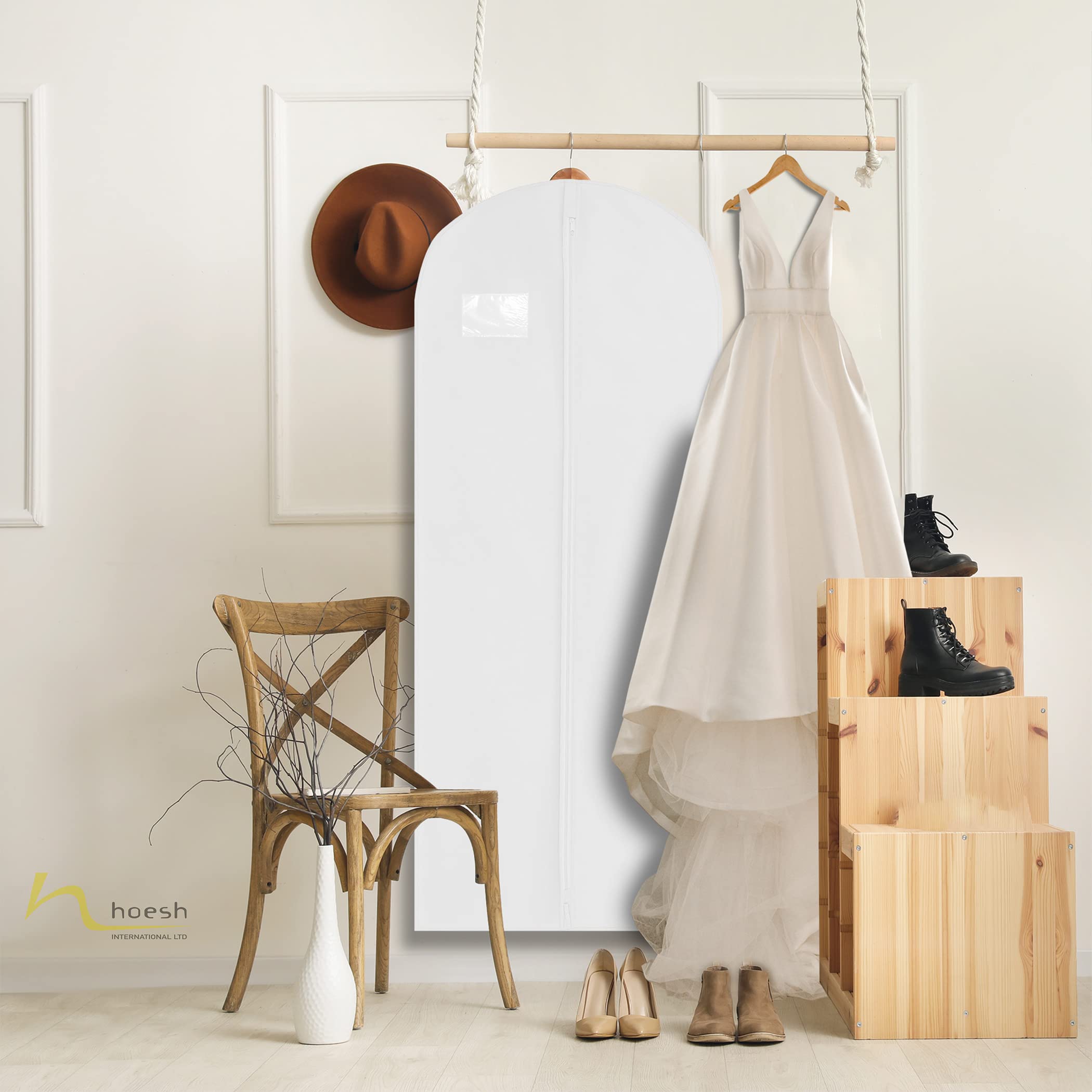 Hoesh UK Women White 72 Inches Breathable Bridesmaids Long Zip Wedding Gown Dress Travel Storage Garment Cover Bag