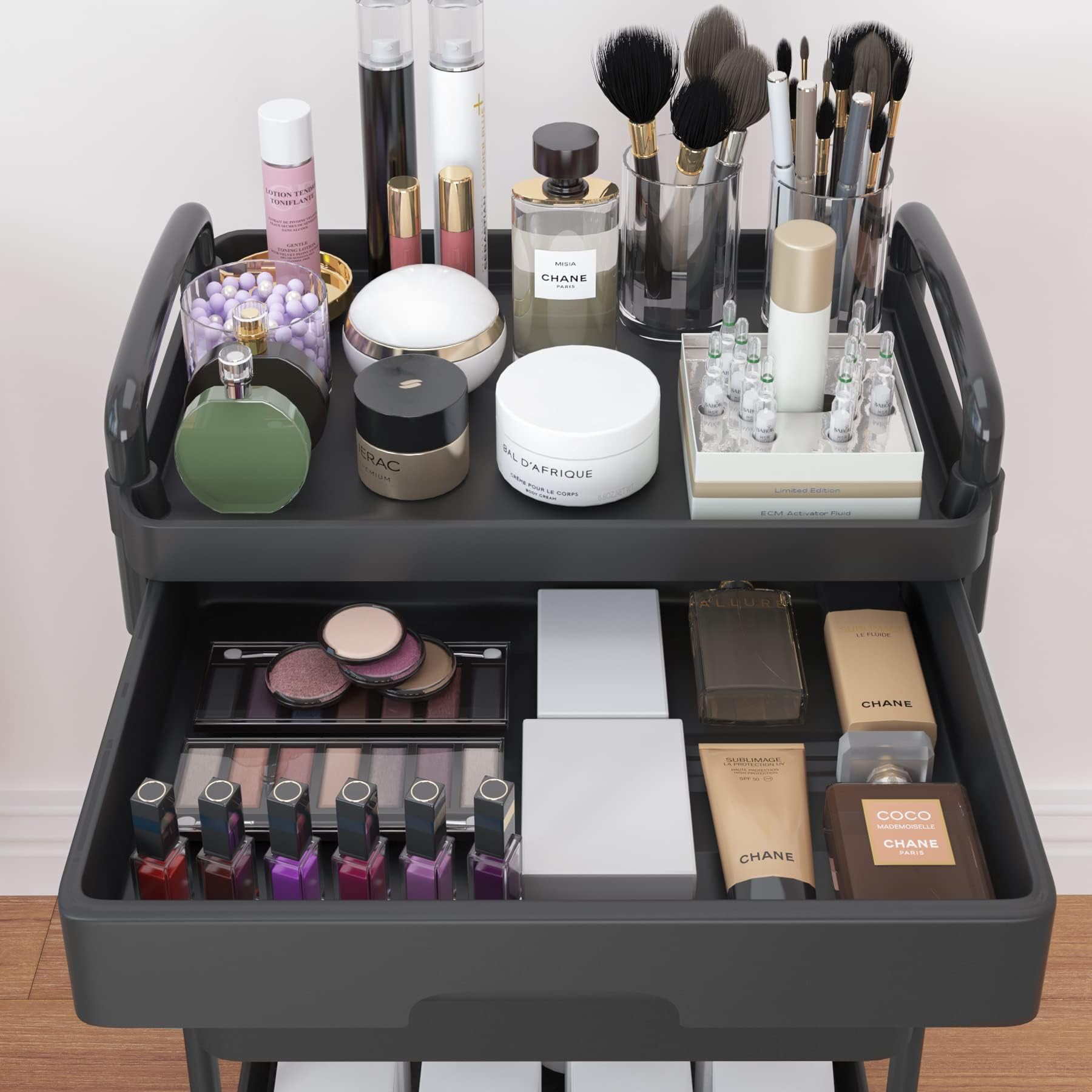 Wuciray Beauty Trolley on Wheels 4 Tier Storage Trolley with Drawer Plastic Beauty Trolleys Rolling Utility Cart Craft Trolleys on Wheels for Home