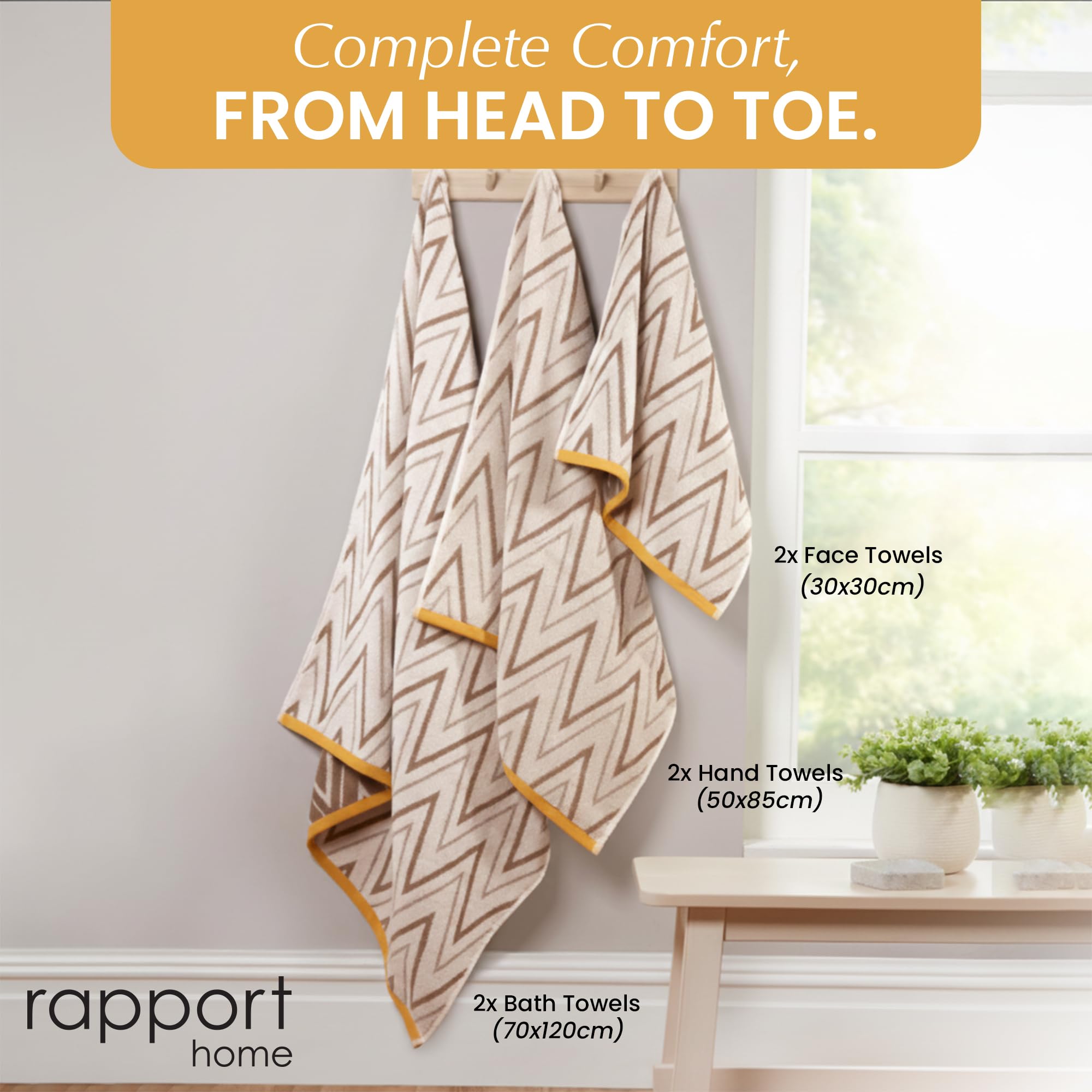 Rapport Home Helix 6-Piece Towel Bale | Luxurious 100% Cotton 500GSM Set for Soft Absorbent Comfort, Quick-Dry Use and Elegant Bathroom Style