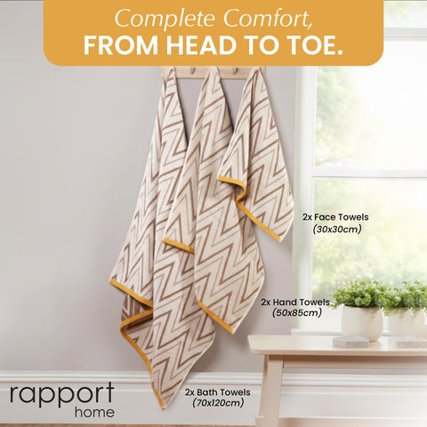 Rapport Home Helix 6-Piece Towel Bale | Luxurious 100% Cotton 500GSM Set for Soft Absorbent Comfort, Quick-Dry Use and Elegant Bathroom Style