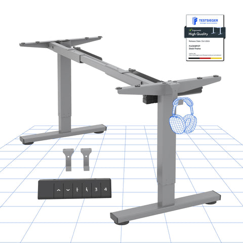FLEXISPOT CylineE Electric Standing Desk Frame with Round Legs, Height Adjustable Sit-Stand with Memory Control Panel and Anti-Collision System, Grey