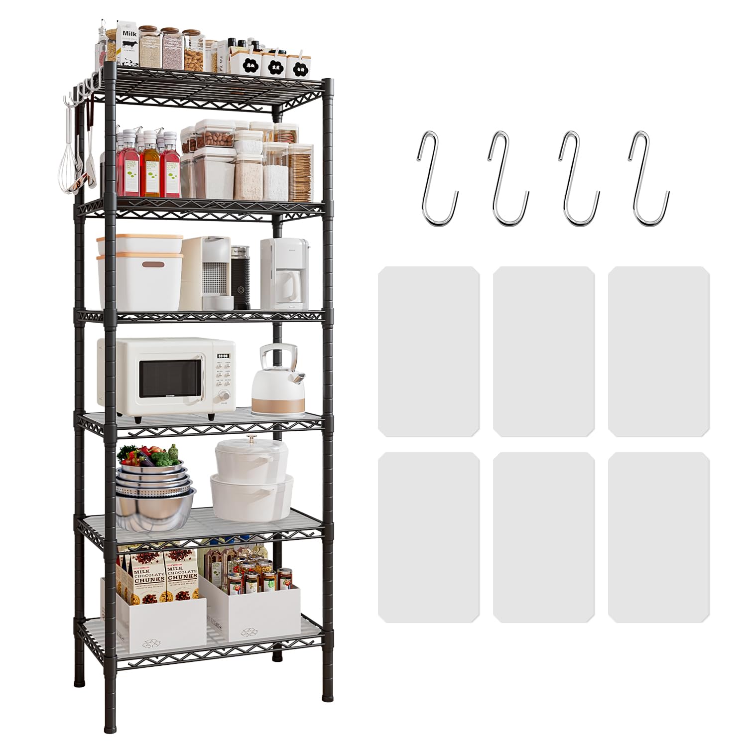 6-Shelf Storage Rack Unit With Height Adjustable Shelves & Levelling Feet