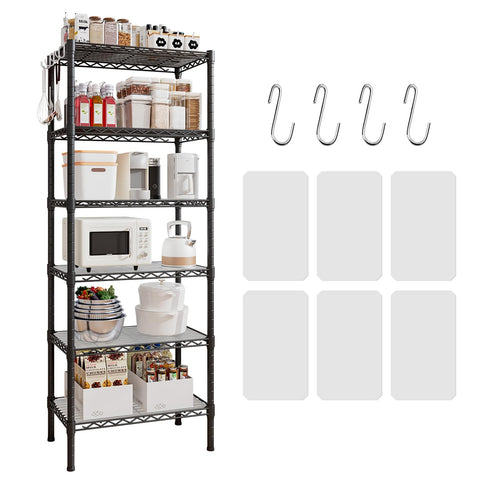 6-Shelf Storage Rack Unit With Height Adjustable Shelves & Levelling Feet