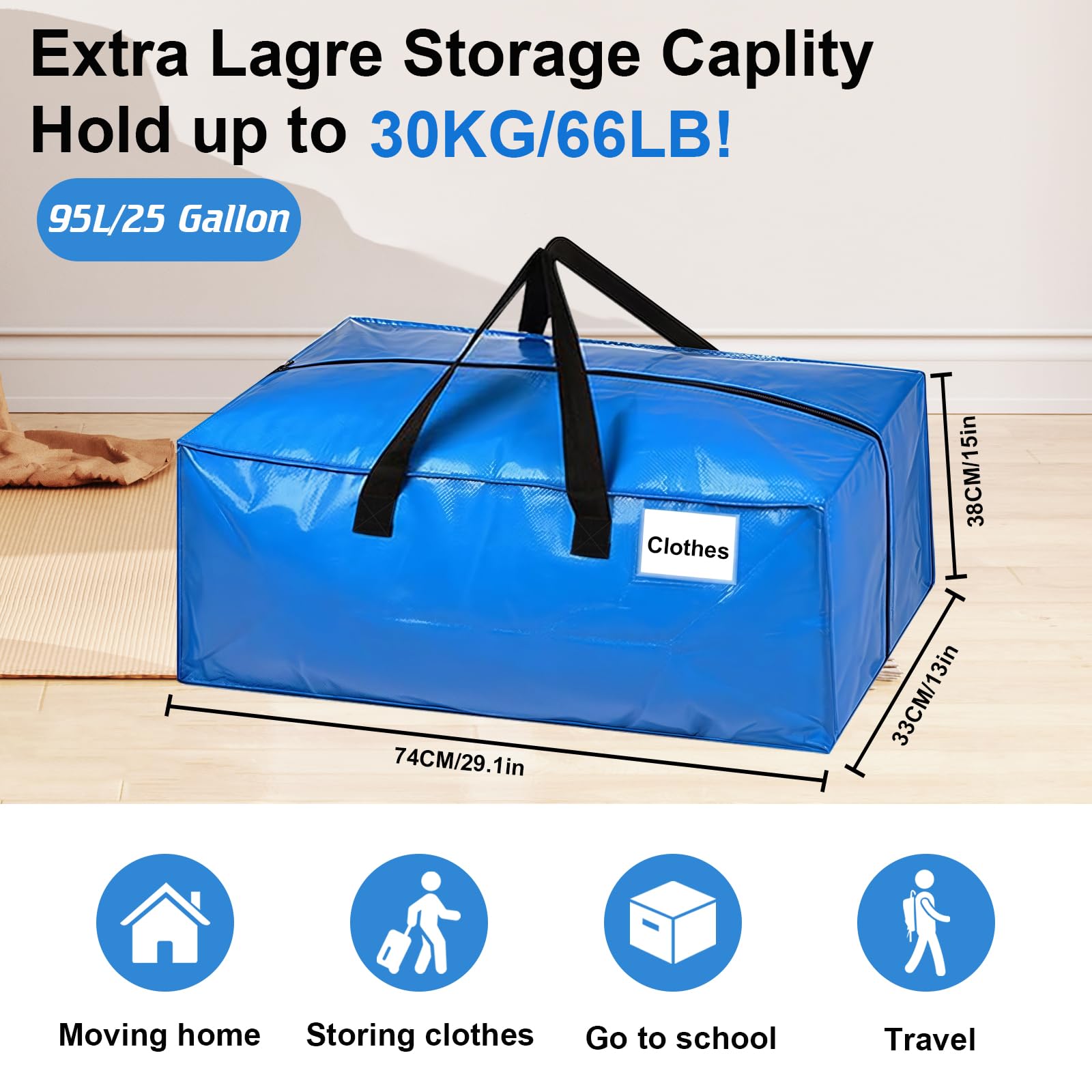 Moving Boxes 6 Pack,95L Extra Large Moving Bags,Storage Bags with Backpack Straps,Zippers &Handles,Boxes for Moving House,Waterproof Moving Totes for