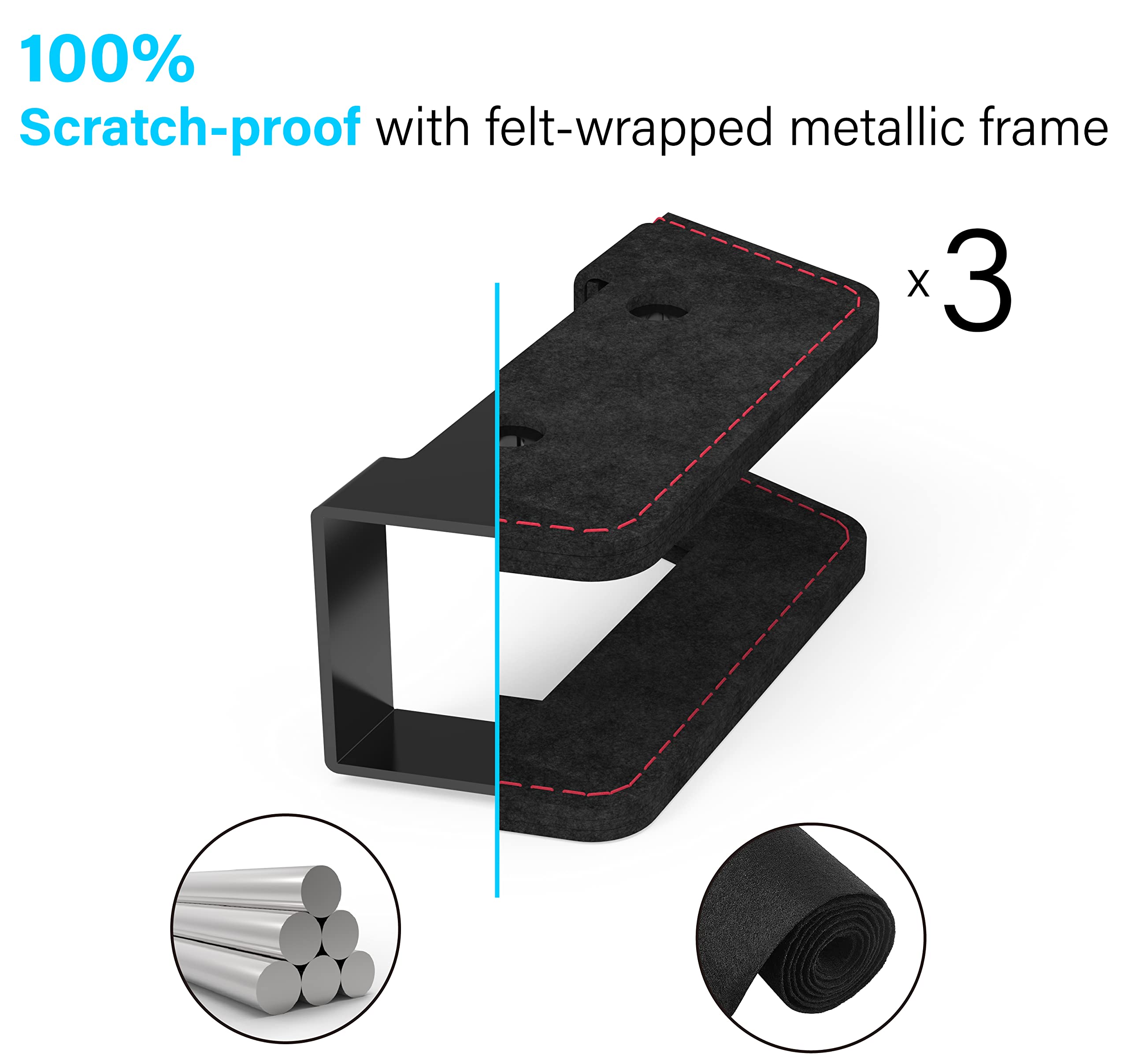 KUSOVILI Under Desk Laptop Holder with Screw, Full Coverage Soft Felt Laptop Metal Mount, Under Desk Bracket, Compatible with Apple MacBook Pro