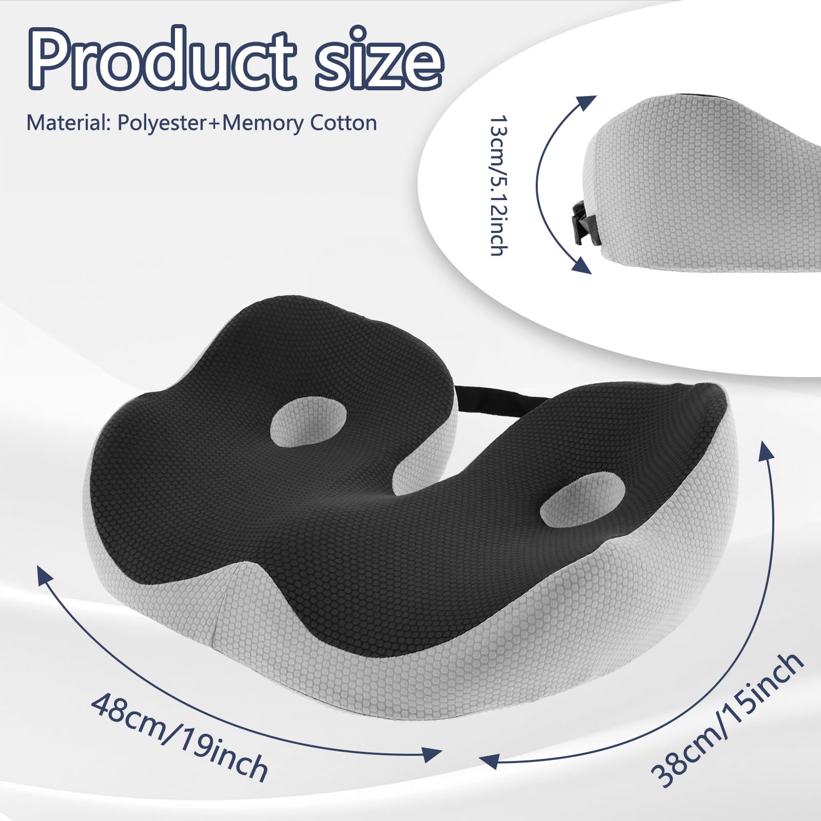 Coccyx Cushion for Tailbone Pain, Adjustable Memory Foam Non-Slip Seat Pads, Ergonomic Seat Cushion, Coccyx Pain Relief Cushion for Office Chair