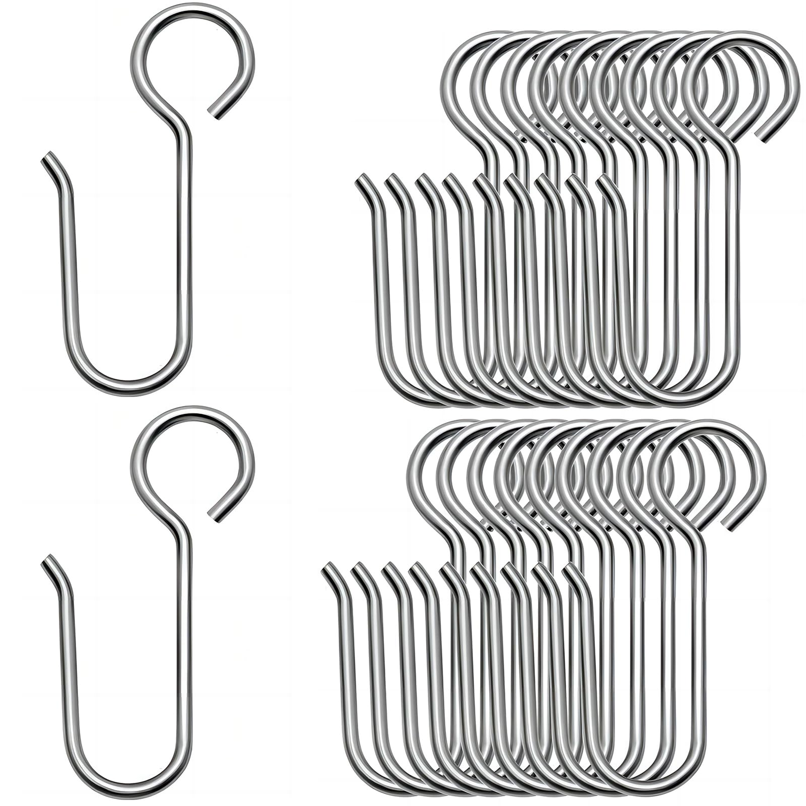 Bailinks 20pcs Curtain Hooks, 1.3 inches Long Stainless Steel Shower and Bathroom Hooks for Window and Door