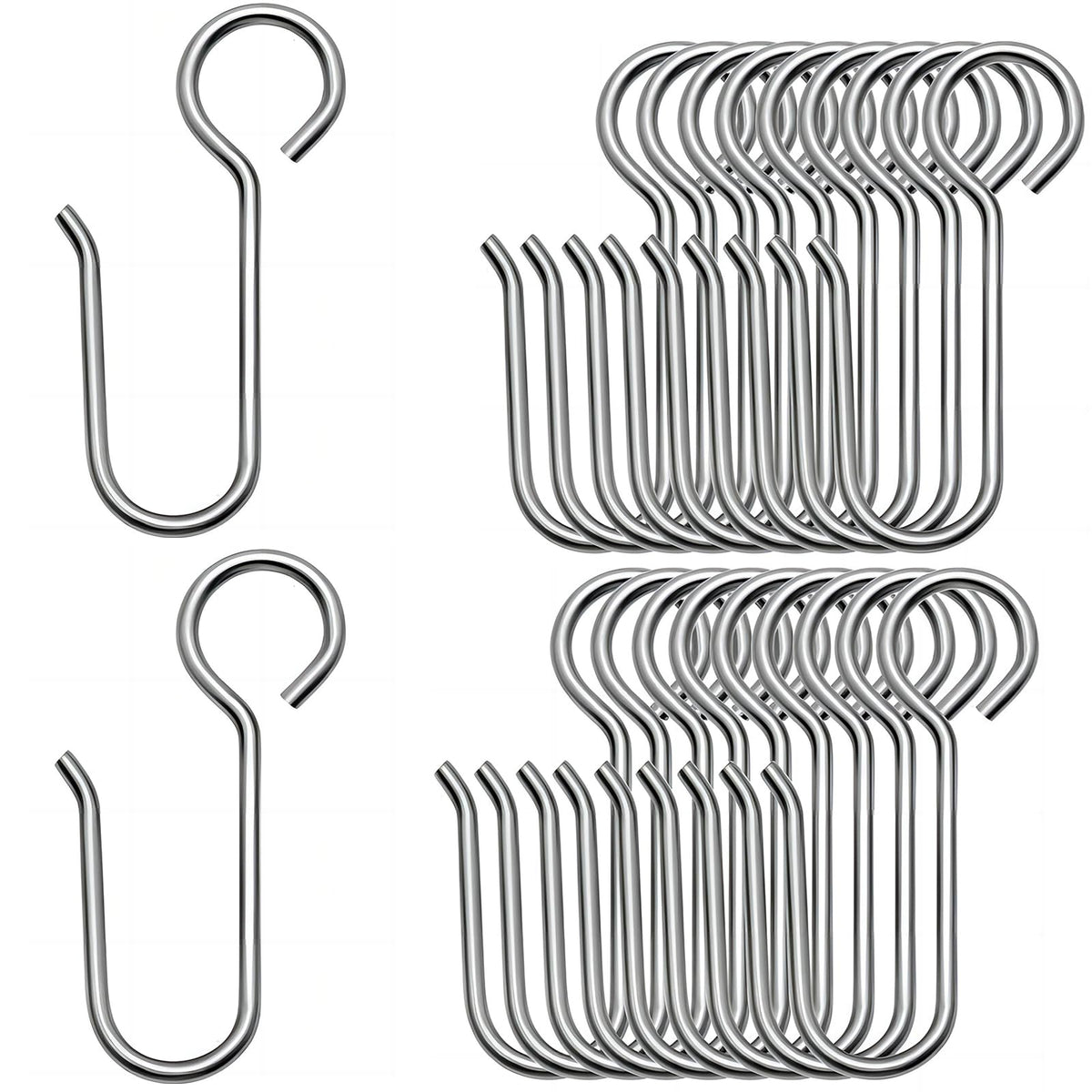 Bailinks 20pcs Curtain Hooks, 1.3 inches Long Stainless Steel Shower and Bathroom Hooks for Window and Door