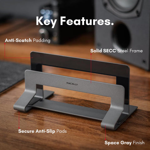 Macally Vertical Laptop Stand for Desk - Adjustable Desk Laptop Holder for Universal Compatibility - Saves Space & Improves Airflow