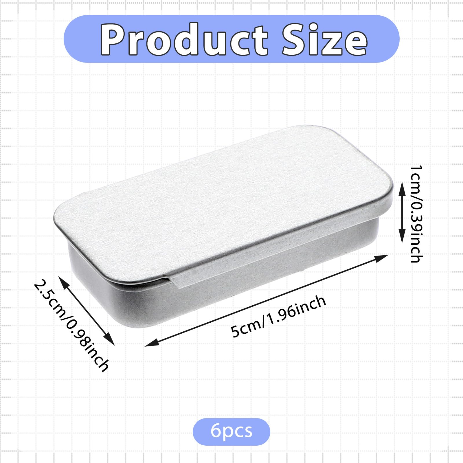 Larrel 6 Pcs Rectangular Tin Box, Mini Portable Tin Container Metal Storage Box Perfume Container Glue Containers Bushcraft Gear Tins Can Bobby Pin