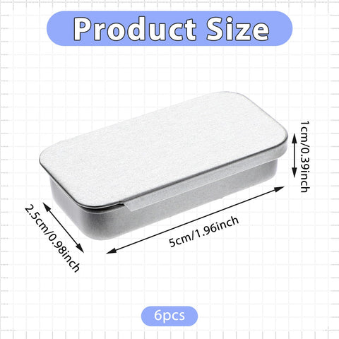 Larrel 6 Pcs Rectangular Tin Box, Mini Portable Tin Container Metal Storage Box Perfume Container Glue Containers Bushcraft Gear Tins Can Bobby Pin