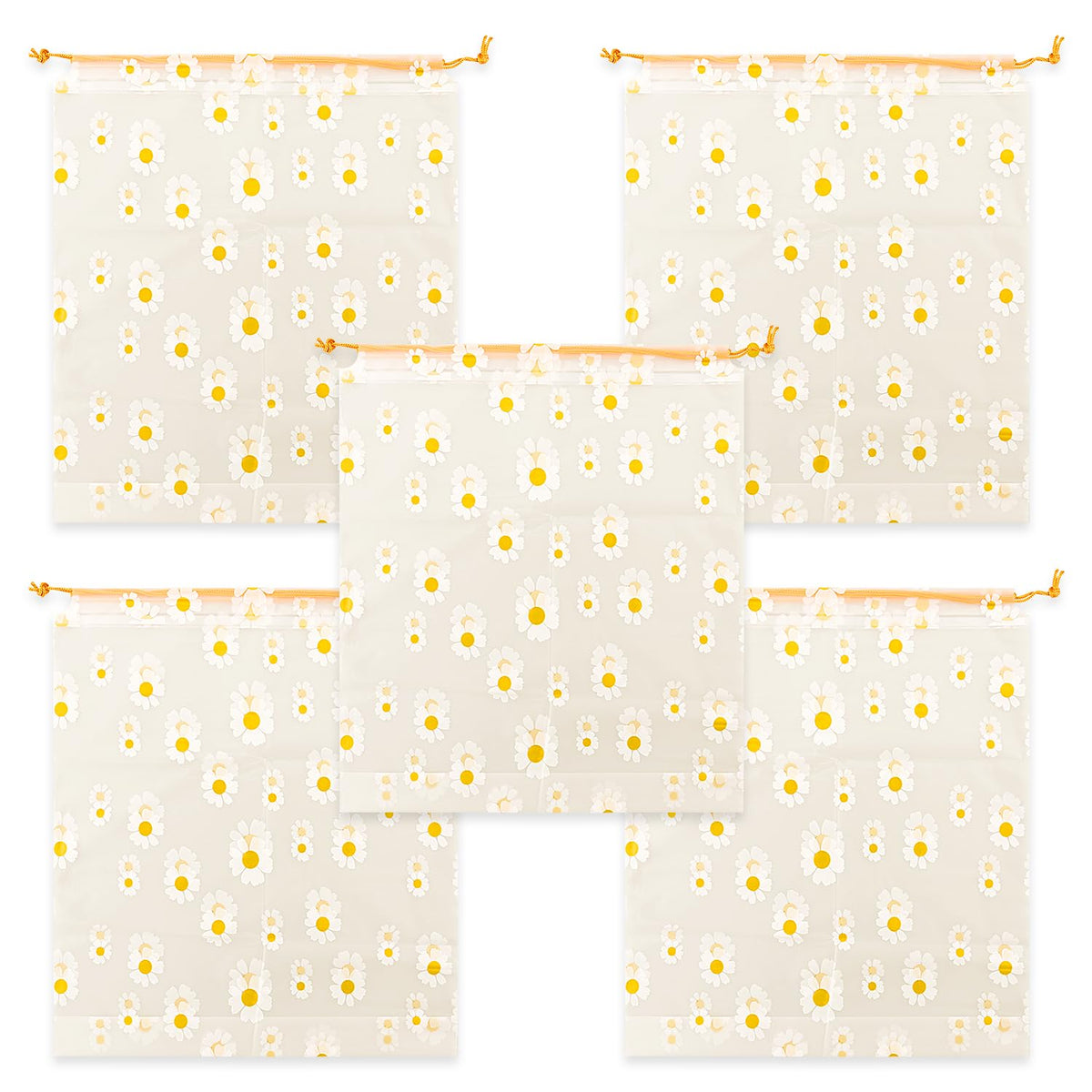 Tabanzhe 5 PCS Daisy Flower Pattern Drawstring Storage Bag,Reusable Clothes Space Bags,Waterproof Ziplock Shoe Bags,Large Size Portable Shoes Bag