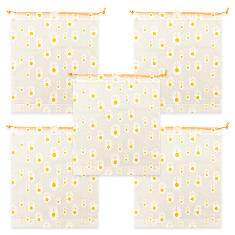 Tabanzhe 5 PCS Daisy Flower Pattern Drawstring Storage Bag,Reusable Clothes Space Bags,Waterproof Ziplock Shoe Bags,Large Size Portable Shoes Bag