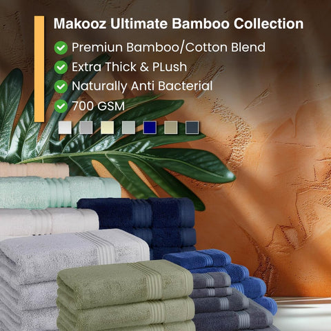 Makooz Luxurious Bamboo Hand Towels for Bathroom Pack of 2 – 700 GSM Bamboo & Egyptian Cotton 50/50 Blend -Ultra Silky Soft, Quick Dry