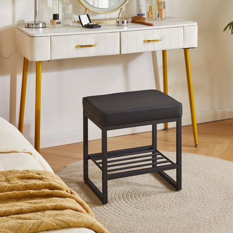 Aibiju Stool Chair for Dressing Table, Faux Leather Small Makeup Bench for Vanity, PU Seat Vanity Stool for Bedroom Living Room, Black YD-JD150B
