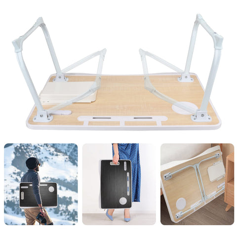 Upgraded Bed Table Laptop Desk, Foldable Tray with USB Charge Port, Handle, Desktop Card/Cup Slot, Side Drawer