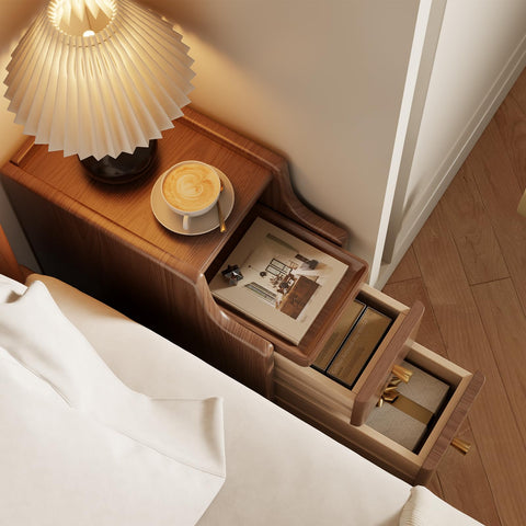 AQIMUELE Small Bedside Table, Narrow Bedside Cabinet with 2 Drawers, Slim Bedside Table for Bedroom, 20cm (Walnut)