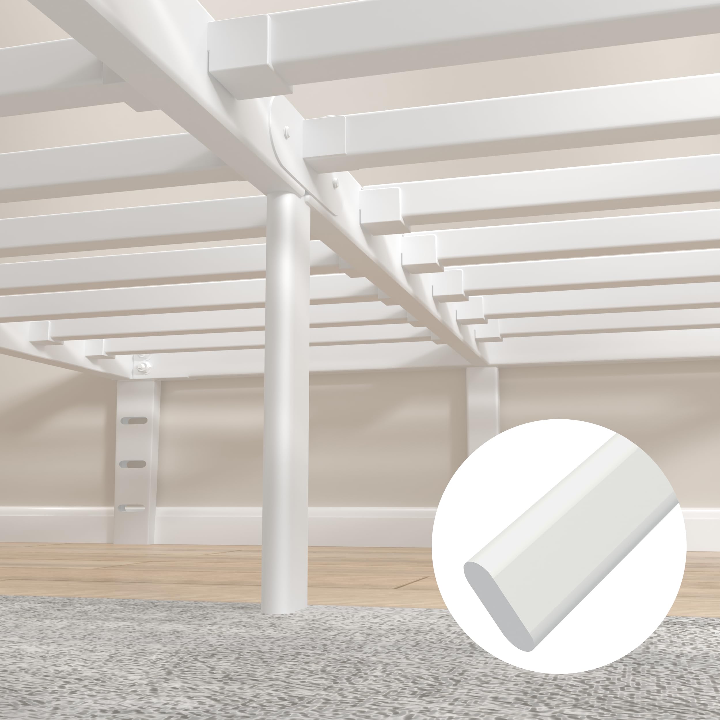 KVLKBV Double Bed Frame 135 x 190 cm, White Bed Frame with Metal Anti-slip Gasket and Large Storage Space Under Bed - Suitable for Bedroom