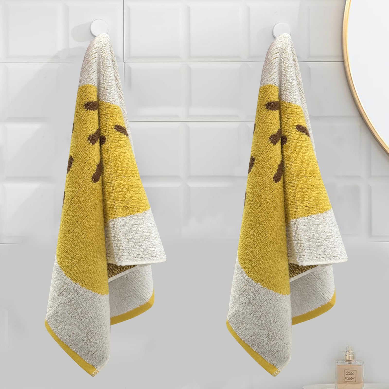 USTIDE Fruit Hand Towels Set of 2 Lovely Yellow Pear Hand Towel Cotton Hand Towel Soft Absorbent Face Towel for Bathroom Kitchen 14x30 Inch