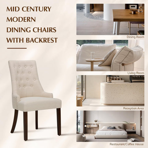 MALOL Upholstered Dining Chairs Set of 2, Wingback Dining Room Chairs with Tufted Button, High Back Kitchen Chairs with Solid Wood Legs