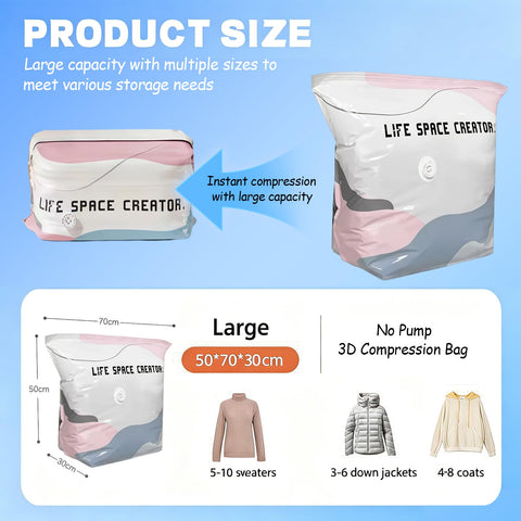 XQMMGO 2 Pack No Pump Vacuum Storage Bags, Large Cube Vacuum Pack Bags for Clothes and Duvets, Space Saver Compression Bags for Travel