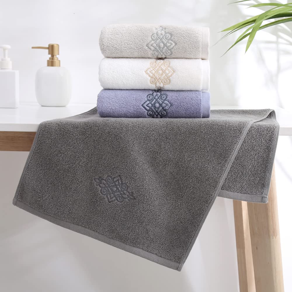 YiLUOMO Super Thick Luxury White Hand Towels Soft 100% Cotton Highly Absorbent Embroidered Decorative Hand Towel Set for Bathroom Hotel & Spa