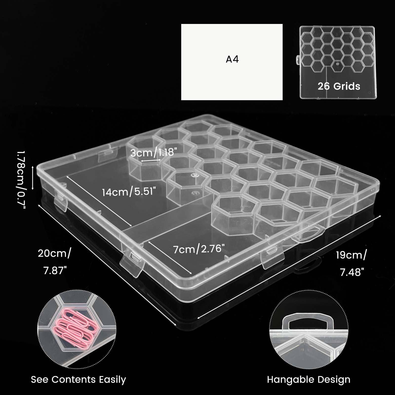SNAIL GARDEN 4-Pack Secure Seal Bead Storage Boxes with 3 Sizes Grids, 26-Compartment Clear Plastic Organiser with Secure 4-Clasp Lid for Jewellery