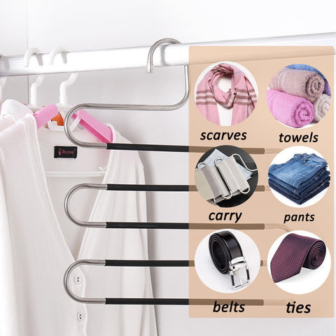 Trouser Hangers Space Saving, 3 Pcs Stainless Steel Hangers for Clothes Space Savers, Multi-Layer Pants Hanger for Closet Organizers and Storage