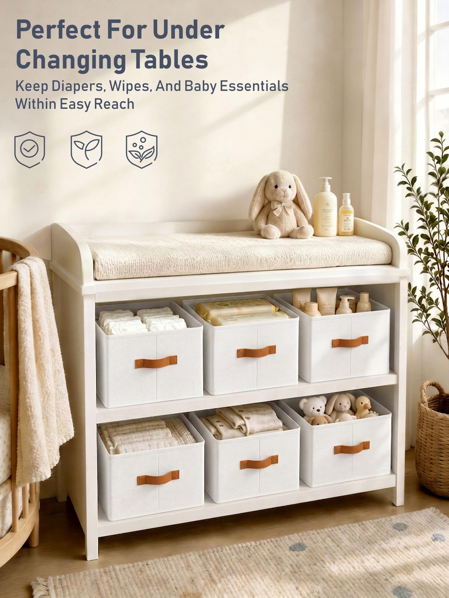 6 Pack Collapsible Fabric Storage Boxes for Wardrobe Shelves, 14"x10",White