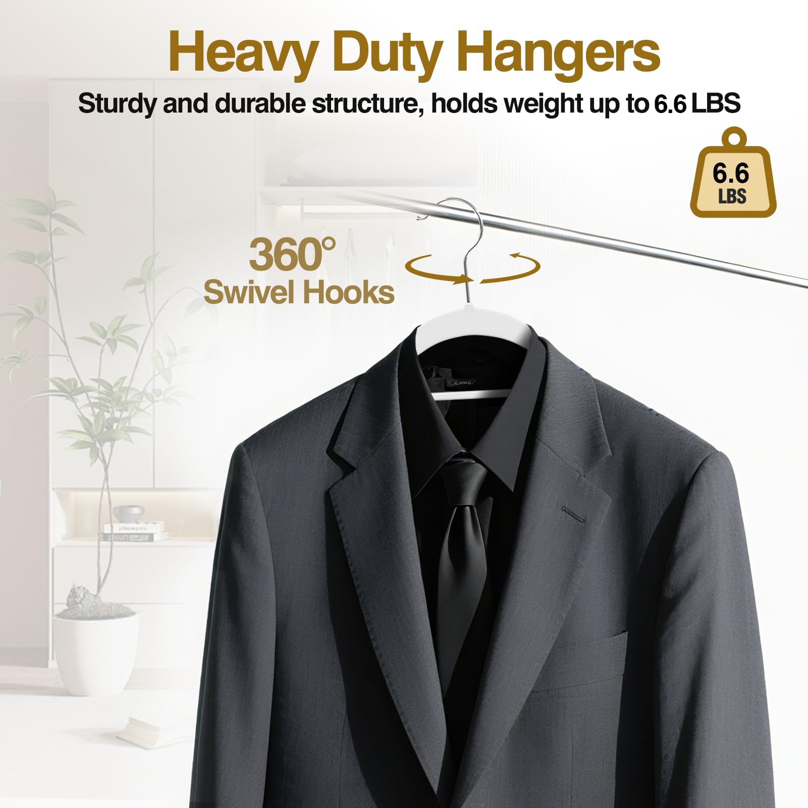 UEAKPIC Plastic Hangers 50 Pack,16.5inch/42cm Hangers-White & Dark Gray