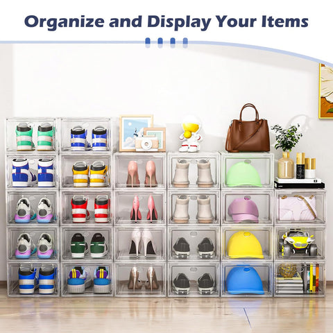 TidyTrove Shoe Storage Box, 6 Pcs Shoe Box Clear Plastic Stackable
