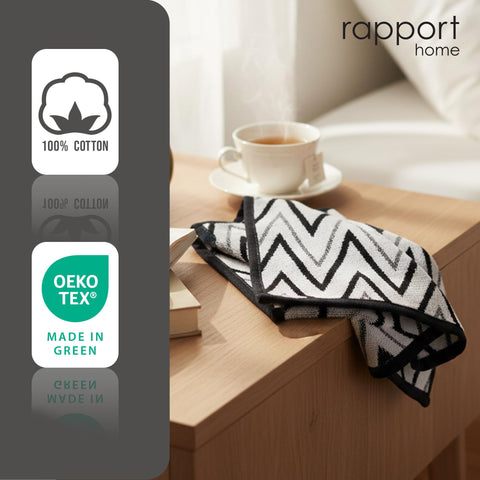 Rapport Home Helix Face Towels 2 Pack, 30x30cm 100% Cotton - Mono Black