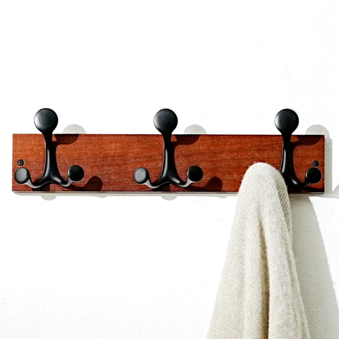 SKOLOO 43cm Cherry Wood Coat Rack Wall Mount with 3 Triple Hooks - Ideal for Family Entrances, Classrooms, and Pet Supplies Storage