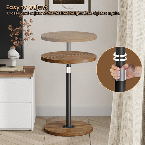 Asgolion Small Side Table, Adjustable-Height Round Drink Table