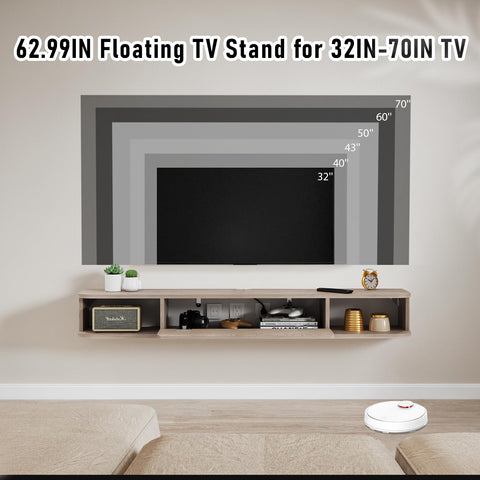 Pmnianhua Floating TV Shelf, Wall Mounted TV Cabinet, Floating Shelves with Door, Modern Entertainment Media Console Center Large Storage Under TV
