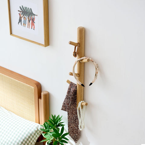 TREOAKWIS Vertical Coat Rack 40cm, Wood Hat Rack Wall Mounted with 4 Hooks