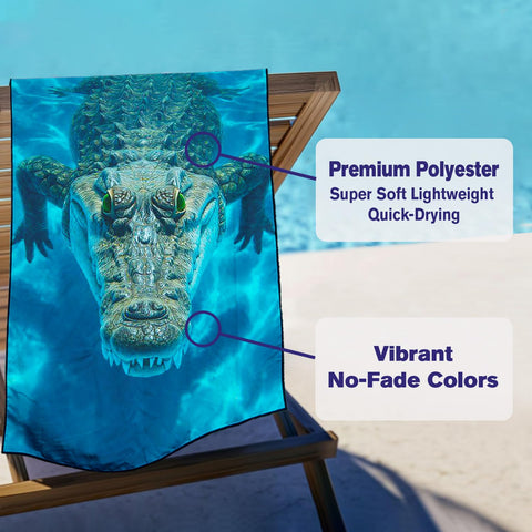 Violetpos Underwater Crocodile Beach Towel, Extra Large 180x90 cm 250GSM Microfibre, Sand Free Quick Dry